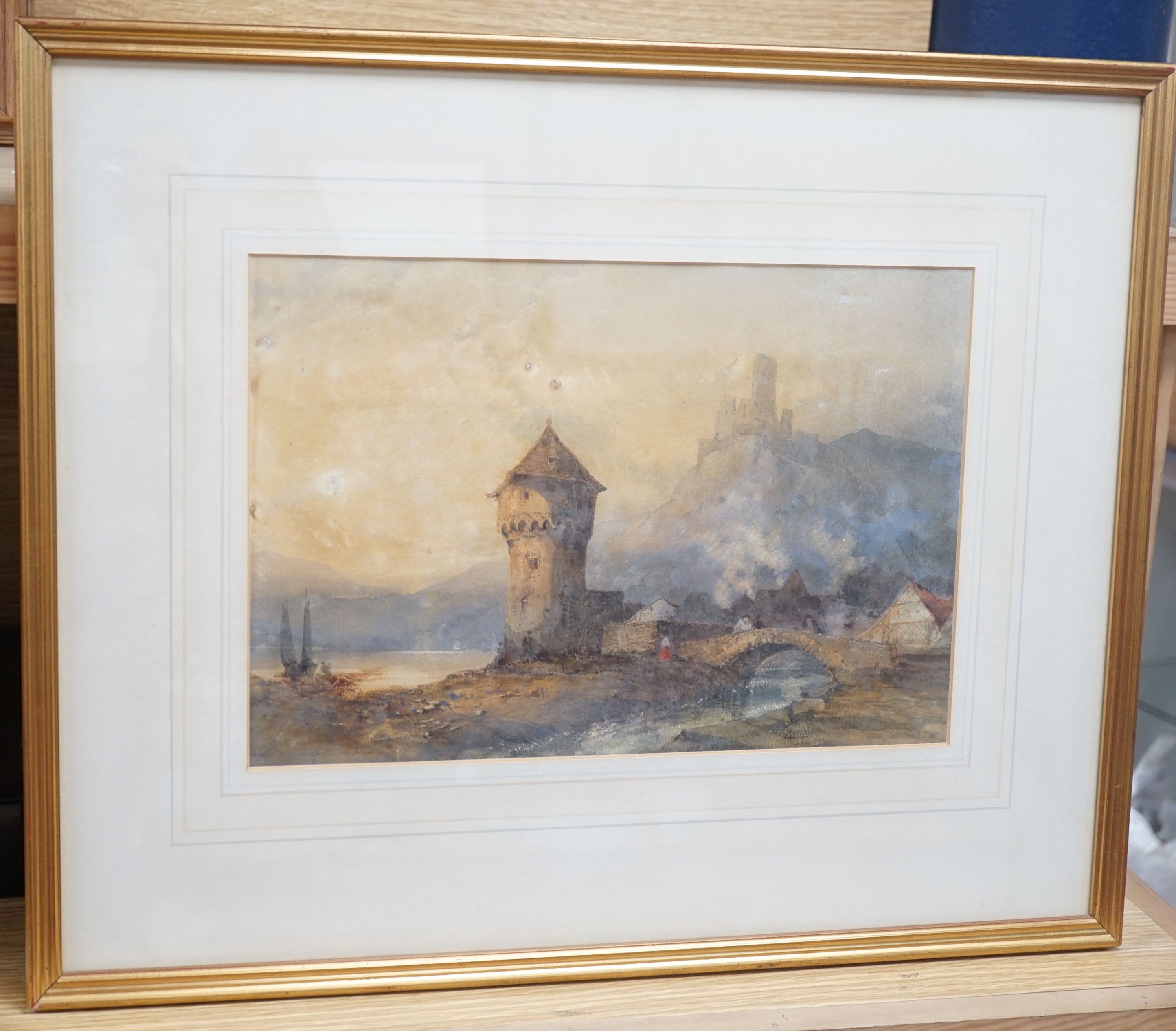 Thomas Miles Richardson, Snr (1784-1848), Katz Castle on the Rhine, watercolour, signed, 23.5 x 34.25cm